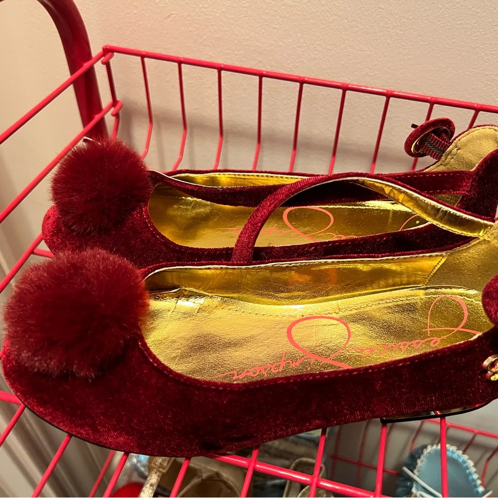 Jessica Simpson girls - size 1 - velvet maroon burgundy flats strap - size 1